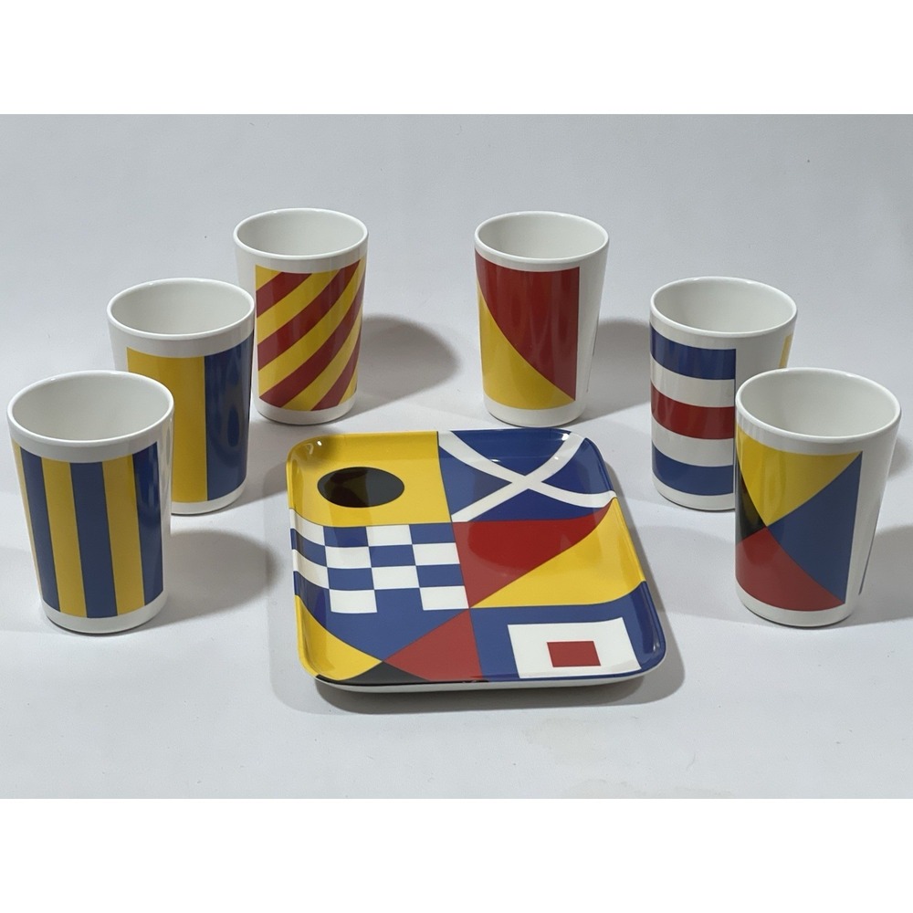 Thomas Paul Nautical Tray Cup Set Melamine 7 Piece Coastal